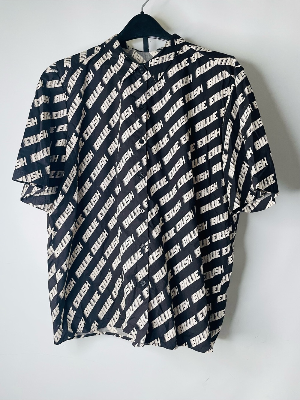 H&M Black and White All-Over Logo Button-Down Shirt